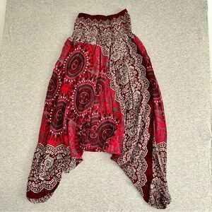 Banjamath Red Mandala Harem Pants Boho Hippie Yoga Smocked Waist Medium